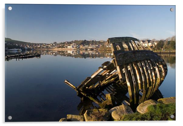 Boat wreck, Hooe Lake, Plymouth Acrylic by Simon Armstrong