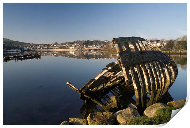 Boat wreck, Hooe Lake, Plymouth Print by Simon Armstrong