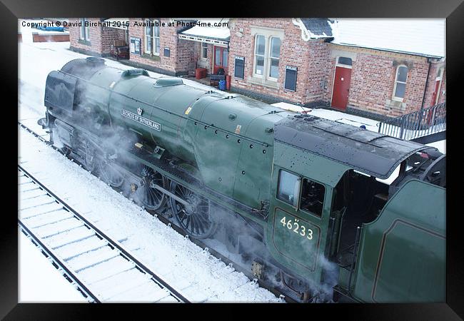 Steam locomotive 46233 Duchess Of Sutherland in sn Framed Print by David Birchall