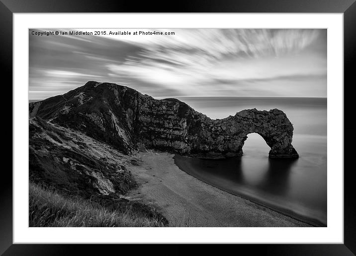 Durdle Door in black and white Framed Mounted Print by Ian Middleton