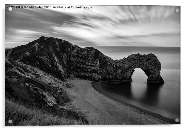 Durdle Door in black and white Acrylic by Ian Middleton
