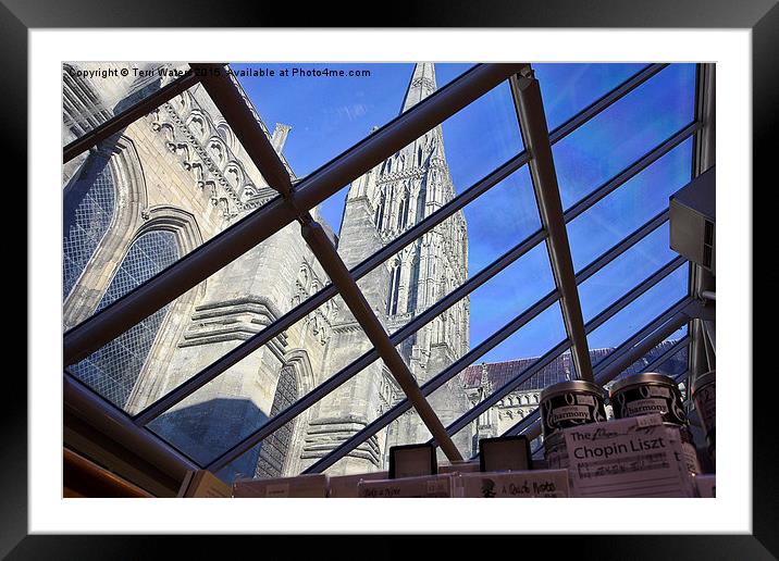 Salisbury Cathedral Spire From The Shop  Framed Mounted Print by Terri Waters