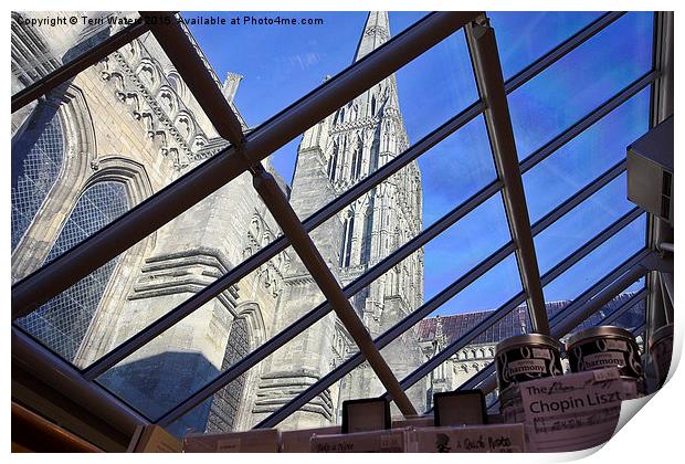 Salisbury Cathedral Spire From The Shop  Print by Terri Waters