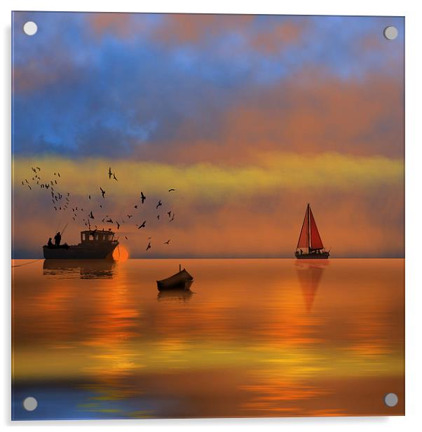 Sunset Fishing Acrylic by Tanya Hall