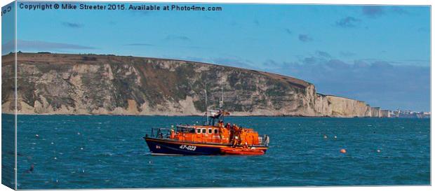  Poole lifeboat at Swanage Canvas Print by Mike Streeter