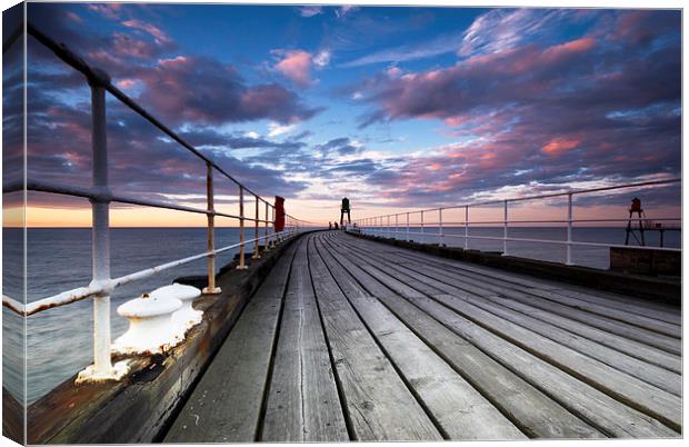 Whitby Pier Sunset Canvas Print by Dave Hudspeth Landscape Photography