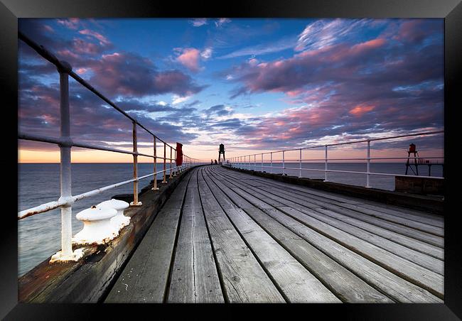 Whitby Pier Sunset Framed Print by Dave Hudspeth Landscape Photography
