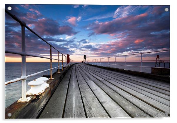 Whitby Pier Sunset Acrylic by Dave Hudspeth Landscape Photography