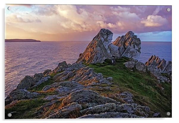  Morte Point sunrise Acrylic by Dave Wilkinson North Devon Ph