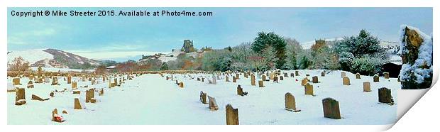  Corfe snow panorama Print by Mike Streeter