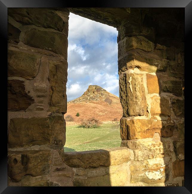  Roseberry Topping through the shooting lodge Framed Print by Greg Marshall