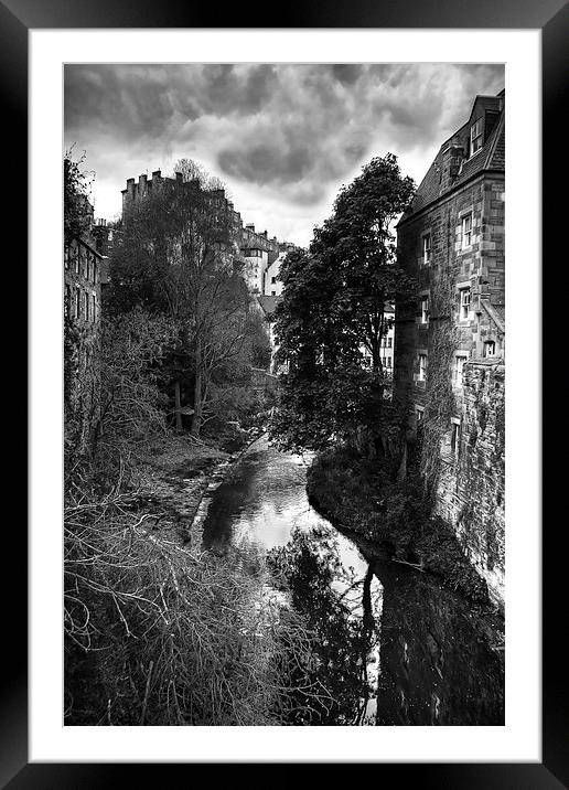 The Water of Leith at Dean Village B&W Framed Mounted Print by Tom Gomez