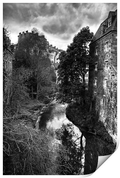 The Water of Leith at Dean Village B&W Print by Tom Gomez