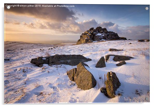 Snow at Great Mis Tor Acrylic by simon pither