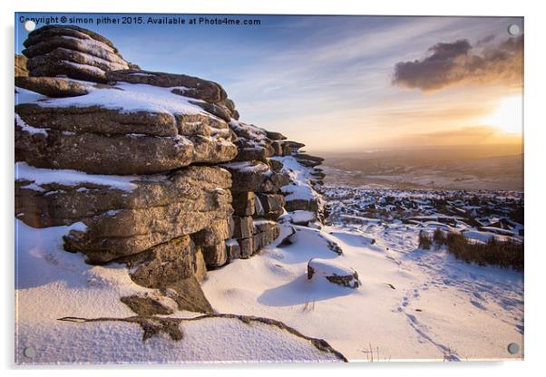   Snow at Great Mis Tor Acrylic by simon pither