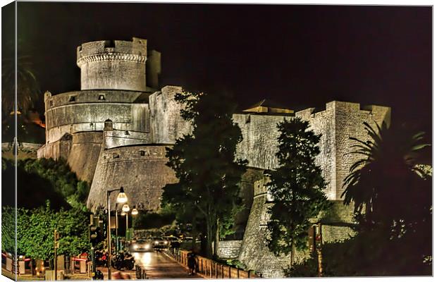  Dubrovnic Fortress and walls at night Canvas Print by Colin Metcalf