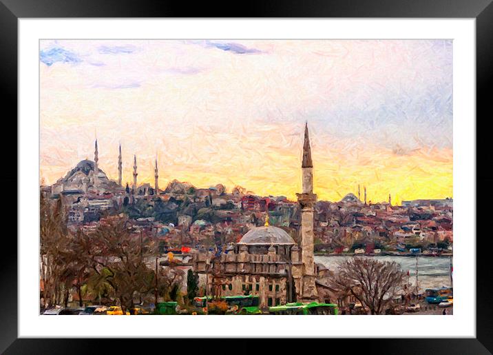 Istanbul Cityscape Digital Painting Framed Mounted Print by Antony McAulay