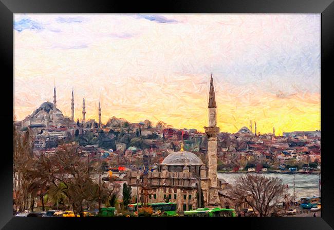 Istanbul Cityscape Digital Painting Framed Print by Antony McAulay
