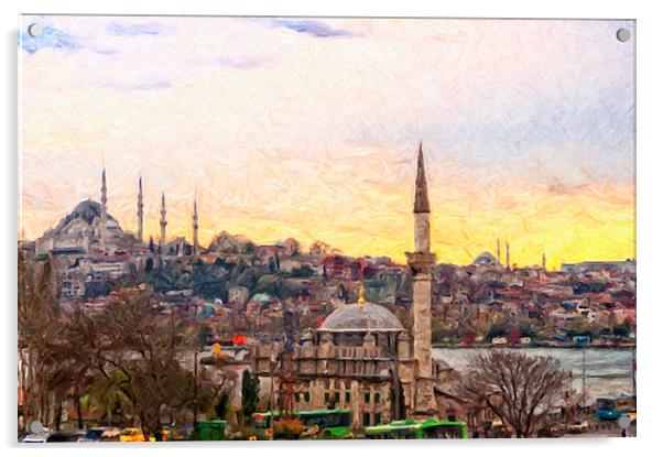 Istanbul Cityscape Digital Painting Acrylic by Antony McAulay