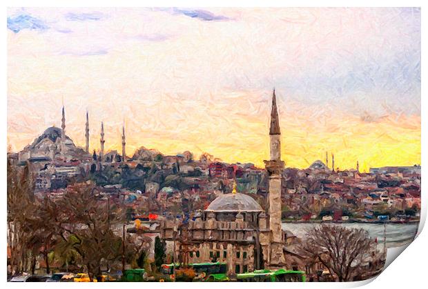 Istanbul Cityscape Digital Painting Print by Antony McAulay