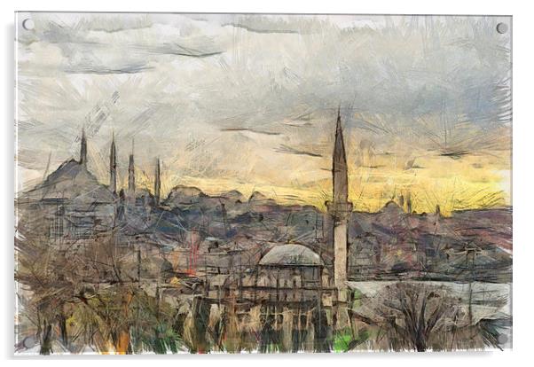 Istanbul Cityscape Digital Drawing Acrylic by Antony McAulay