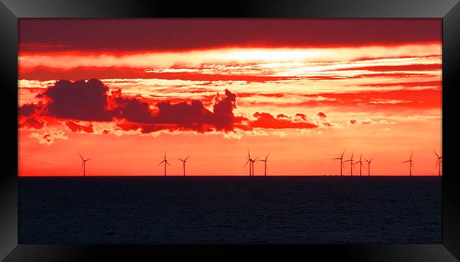 Red sunset over Thanet wind farm on a carm summer  Framed Print by Alan Glicksman