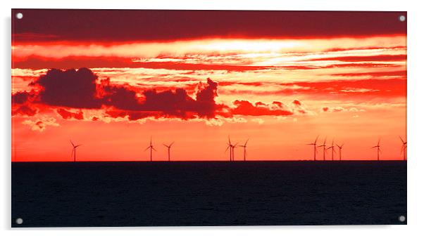Red sunset over Thanet wind farm on a carm summer  Acrylic by Alan Glicksman