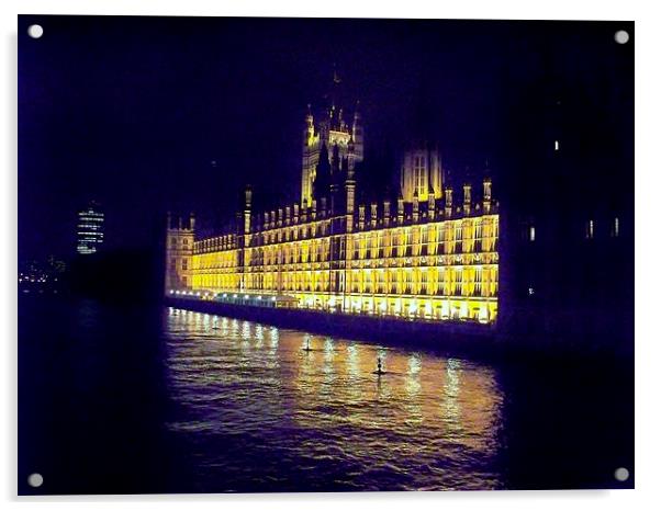 London at Night Houses of Parliment after dark  Acrylic by Terry Senior
