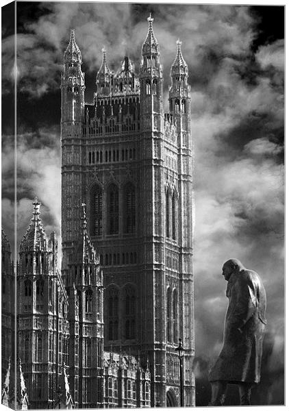  Winston Churchill and Westminster Abbey Canvas Print by sylvia scotting