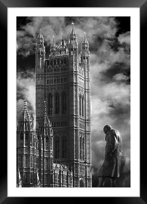  Winston Churchill and Westminster Abbey Framed Mounted Print by sylvia scotting