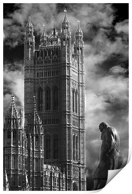  Winston Churchill and Westminster Abbey Print by sylvia scotting