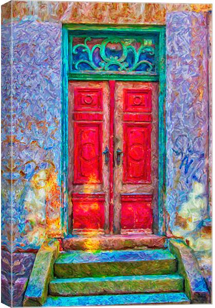 Red Door Green Frame digital painting Canvas Print by Antony McAulay