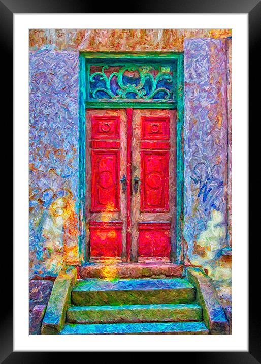 Red Door Green Frame digital painting Framed Mounted Print by Antony McAulay