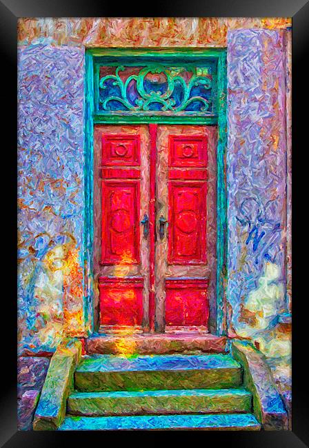 Red Door Green Frame digital painting Framed Print by Antony McAulay