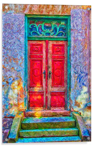 Red Door Green Frame digital painting Acrylic by Antony McAulay