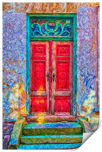 Red Door Green Frame digital painting Print by Antony McAulay