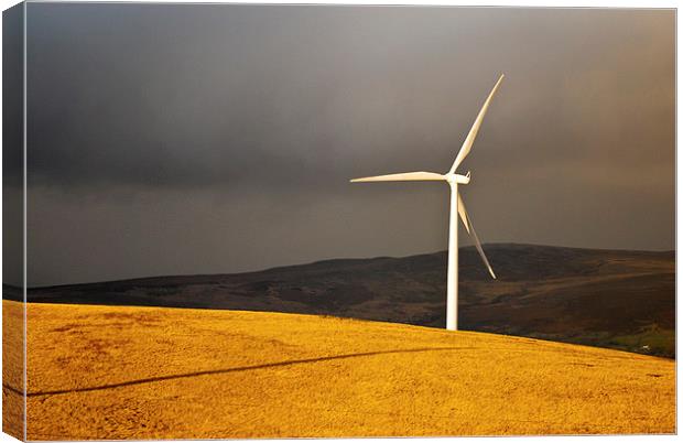  Wind Turbine standing tall in the evening sunligh Canvas Print by Spenser Davies