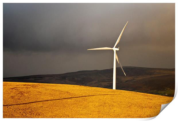  Wind Turbine standing tall in the evening sunligh Print by Spenser Davies