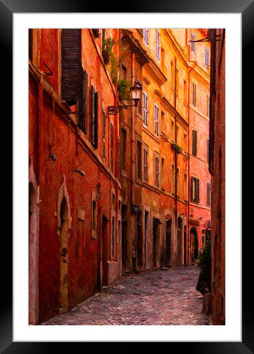 Rome Narrow Street Painting Framed Mounted Print by Antony McAulay