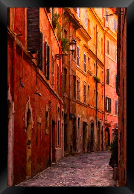 Rome Narrow Street Painting Framed Print by Antony McAulay