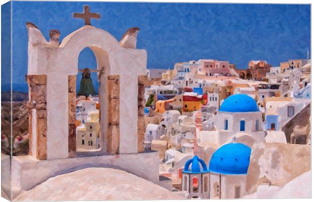 Santorini Oia Belltower Digital Painting Canvas Print by Antony McAulay