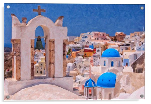 Santorini Oia Belltower Digital Painting Acrylic by Antony McAulay