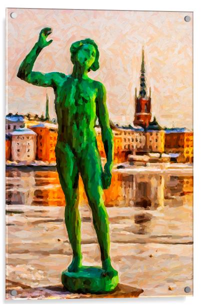 Stockholm Statue Digital Painting Acrylic by Antony McAulay