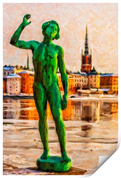 Stockholm Statue Digital Painting Print by Antony McAulay