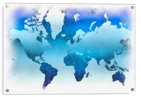 World map artwork Acrylic by Antony McAulay
