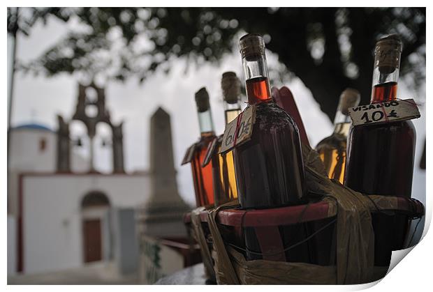 Local Wine in Santorini Print by Stephen Mole