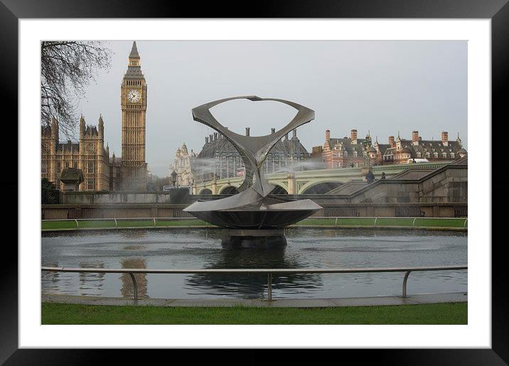  Water feature outside St Thomas Hospital, London. Framed Mounted Print by Alan Glicksman