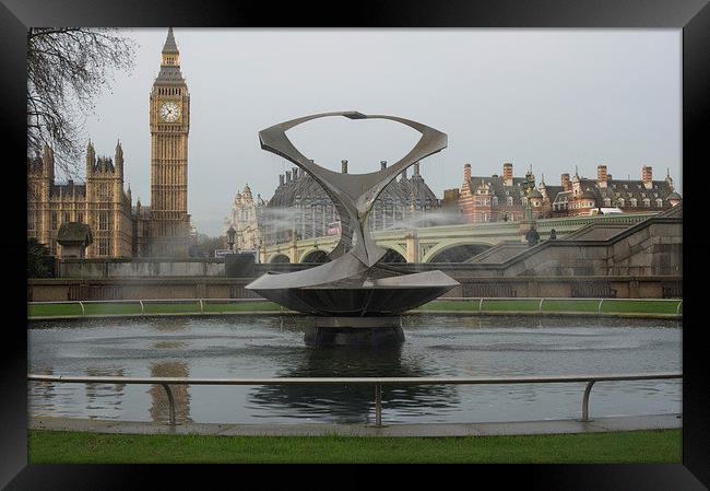  Water feature outside St Thomas Hospital, London. Framed Print by Alan Glicksman