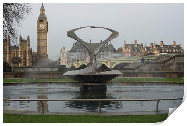  Water feature outside St Thomas Hospital, London. Print by Alan Glicksman