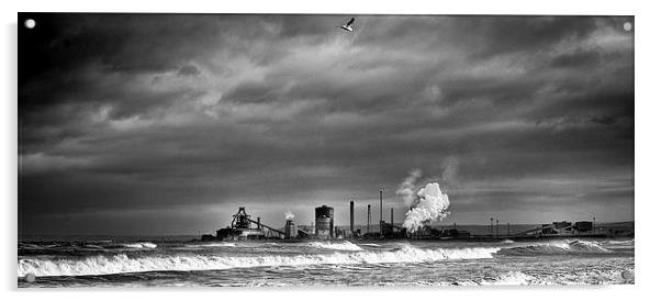 Redcar steelworks across the River Tees Mono Acrylic by Greg Marshall